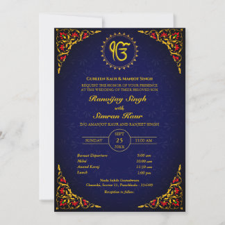 Convites Casamento Punjabi Sikh Anand Karaj Ouro
