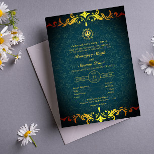 Convites Casamento Punjabi Sikh Anand Karaj Ouro