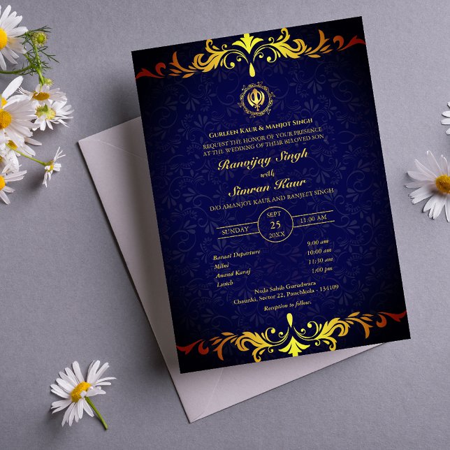 Convites Casamento Punjabi Sikh Anand Karaj Ouro (Criador carregado)