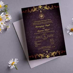Convites Casamento Punjabi Sikh Anand Karaj Ouro