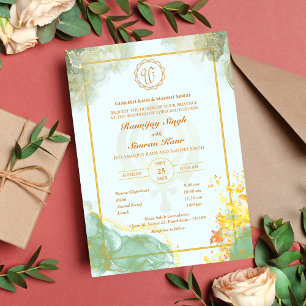 Convites Casamento Punjabi Sikh Anand Karaj Ouro