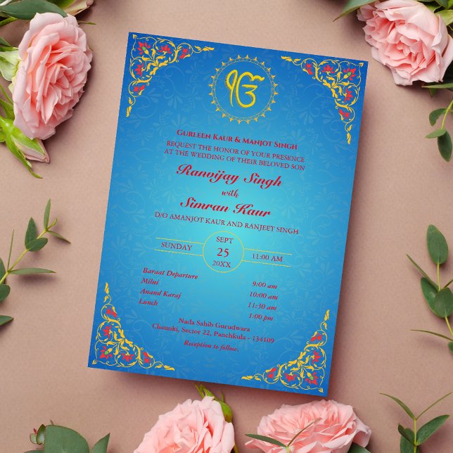 Convites Casamento Punjabi Sikh Anand Karaj Ouro (Criador carregado)