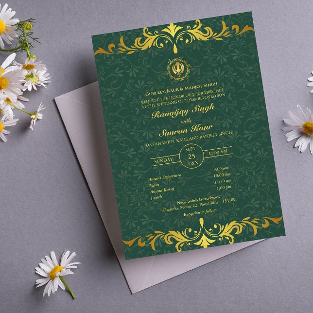 Convites Casamento Punjabi Sikh Anand Karaj Ouro (Criador carregado)