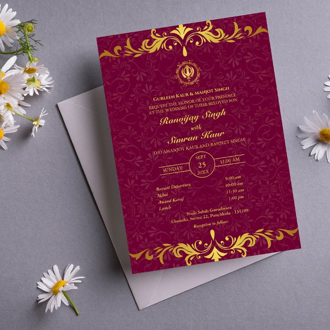 Convites Casamento Punjabi Sikh Anand Karaj Ouro (Criador carregado)