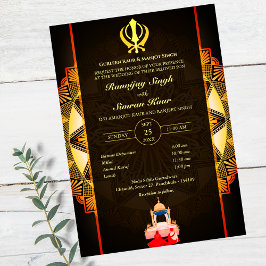 Convites Casamento Punjabi Sikh Anand Karaj Ouro