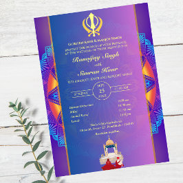 Convites Casamento Punjabi Sikh Anand Karaj Ouro
