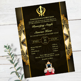 Convites Casamento Punjabi Sikh Anand Karaj Ouro