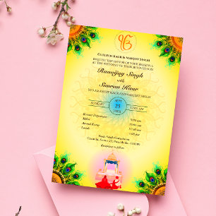 Convites Casamento Punjabi Sikh Anand Karaj Peacock Feather