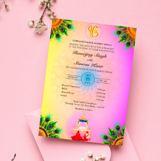 Convites Casamento Punjabi Sikh Anand Karaj Peacock Feather