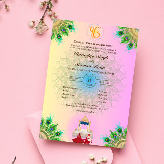 Convites Casamento Punjabi Sikh Anand Karaj Peacock Feather