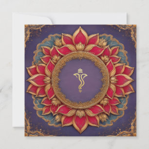 Convites Casamento Purple Dourado de Lotus Indian Ganesh