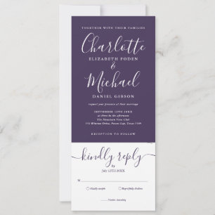 Convites Casamento Purple Elegant Script Tudo Em Um