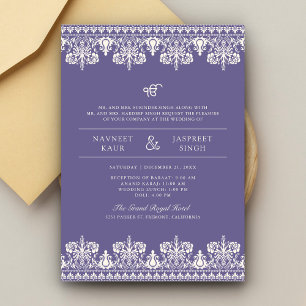 Convites Casamento Purple Ivory Damask Anand Karaj Sikh
