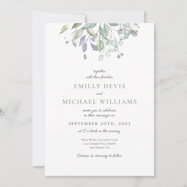 Convites Casamento Purple Lilac Greenery (Frente)