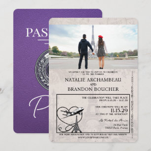 Convites Casamento Purple Paris Passport