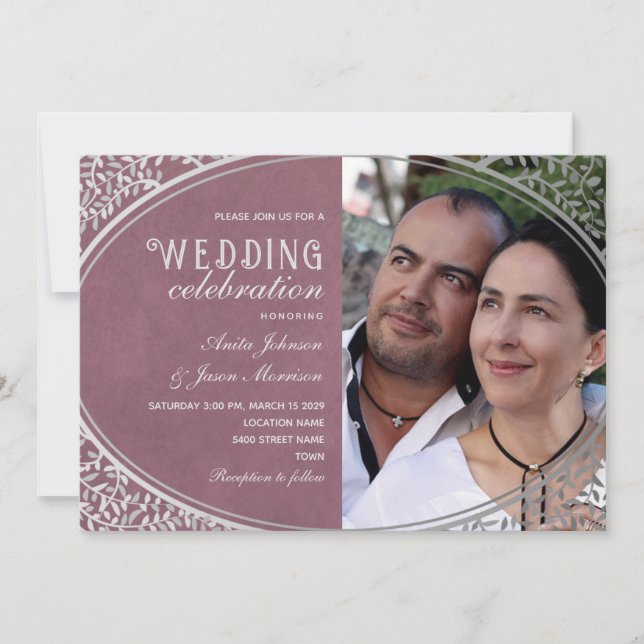 Convites Casamento Púrpura De Luxo Elegante Vintage (Frente)