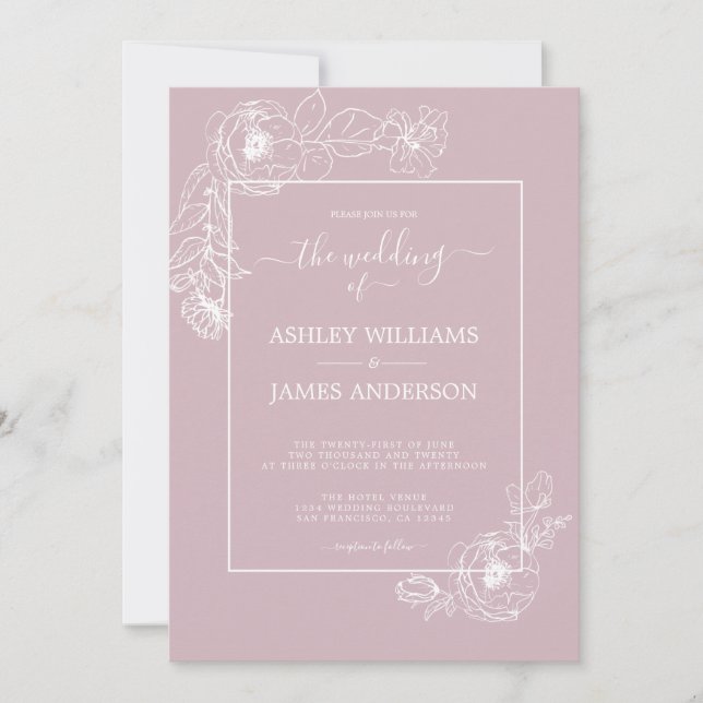 Convites Casamento Púrpura de Pastel Pastel de Script Chic (Frente)