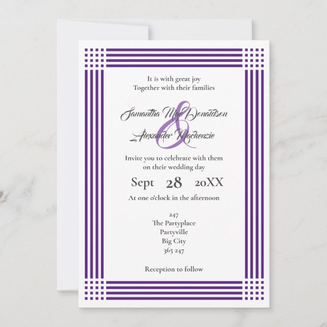 Convites Casamento púrpura e branco (Frente)