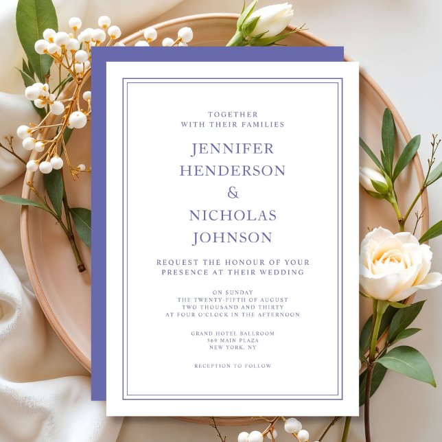 Convites Casamento Púrpura e Branco Clássico Elegante (Elegant Classic Purple & White Wedding Invitation)