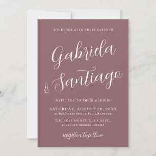 Convites Casamento Púrpura e Branco com Script Simples