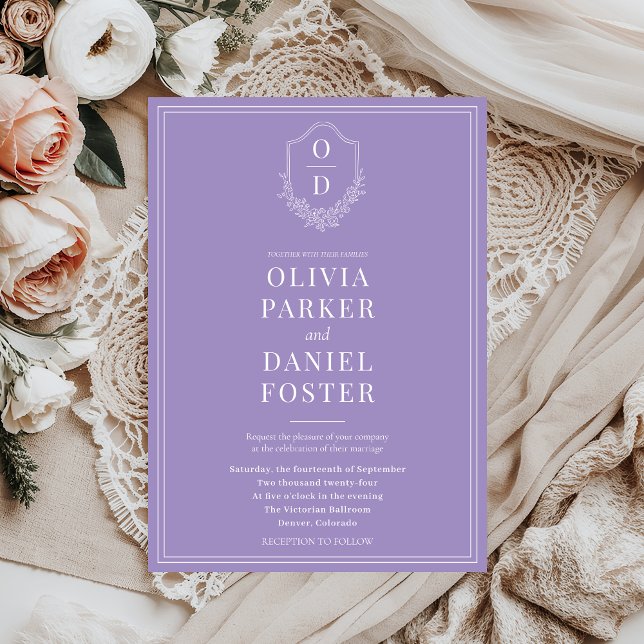 Convites Casamento Púrpura Lilac Clássico Elegante (Criador carregado)