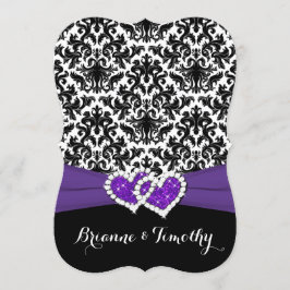 Convites Casamento| Púrpura Preta| Damasco| Corações
