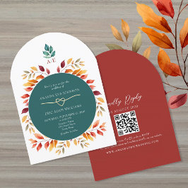 Convites Casamento QR Code Boho Outono
