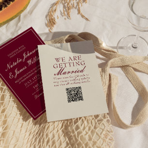Convites Casamento QR Code Burgundy Clássico Dinheiro Antig