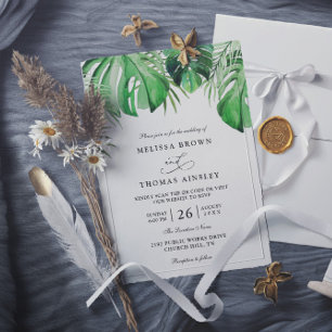 Convites Casamento QR Code Chic Folha de Palmeira Aquarela