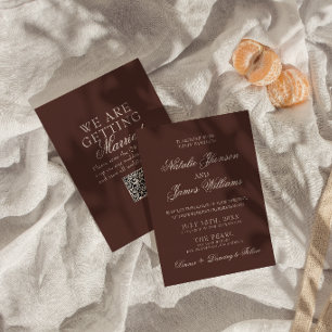 Convites Casamento QR Code de Chocolate Marrom Antigo Dinhe