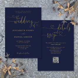 Convites Casamento QR Code de Coração em Azul Marinho e Dou