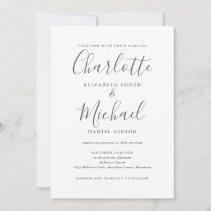 Convites Casamento QR Code de Letra Elegante Cinza e Branco