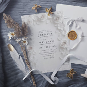 Convites Casamento QR Code de Rosas Vintage Em Relevo Ornam