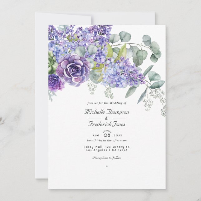 Convites Casamento QR Code de Suculentas de Eucalipto Tropi (Frente)