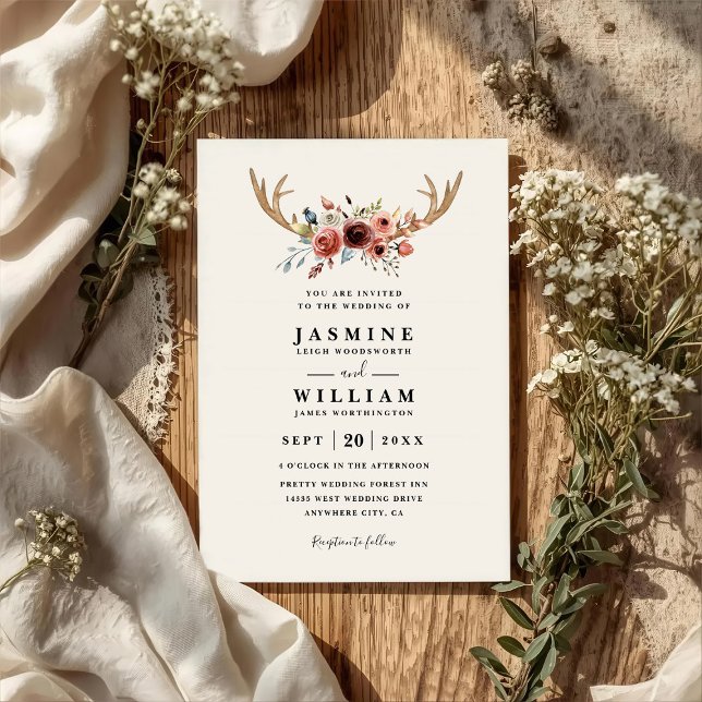 Convites Casamento QR Code Elegante Chifre de Veado Boho Rú (Criador carregado)