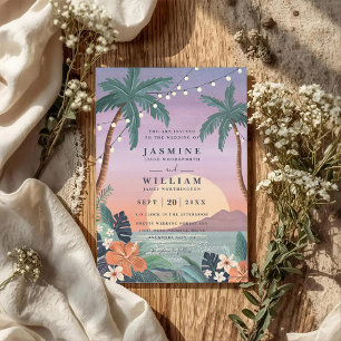 Convites Casamento QR Code Elegante Mar Ilha Vintage