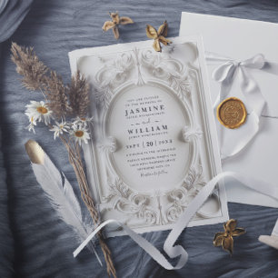 Convites Casamento QR Code Elegante Vintage Embutido Orname
