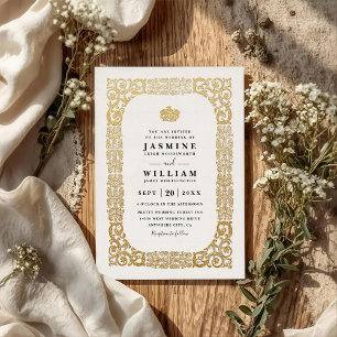 Convites Casamento QR Code Elegante Vintage Relevo Ornament