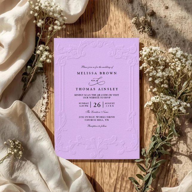 Convites Casamento QR Code em relevo ornamentado elegante v (Criador carregado)