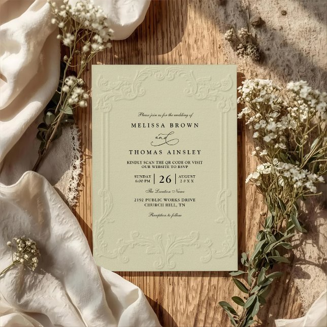 Convites Casamento QR Code em Relevo Ornamentado Elegante V (Criador carregado)