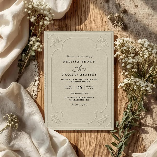 Convites Casamento QR Code em relevo ornamentado elegante v (Criador carregado)