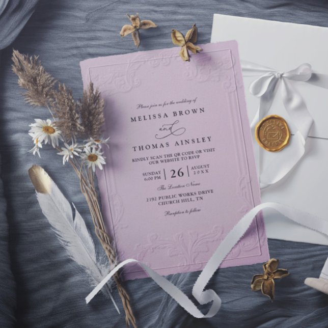 Convites Casamento QR Code em relevo ornamentado elegante v (Criador carregado)