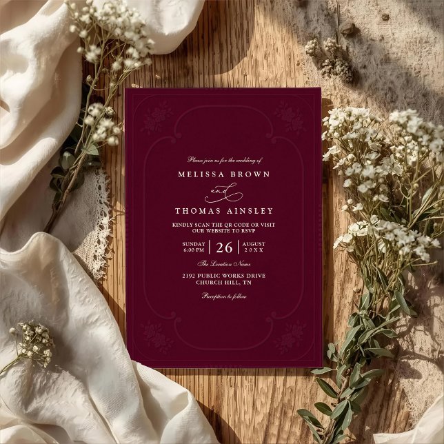 Convites Casamento QR Code Embutido Ornamentado Elegante Vi (Criador carregado)