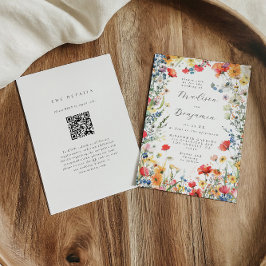 Convites Casamento QR Code Flor Silvestre Colorida