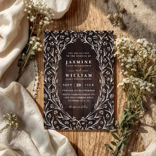 Convites Casamento QR Code Floral Chic Boho Madeira Celeiro