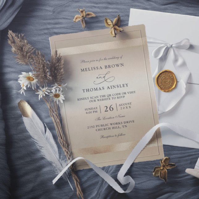 Convites Casamento QR Code Luxo Glamour Champagne Dourado G (Criador carregado)