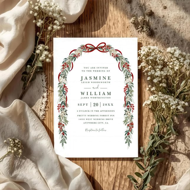 Convites Casamento QR Code Moderno Elegante com Vegetação R (Criador carregado)