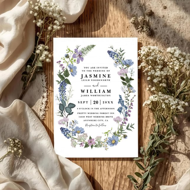 Convites Casamento QR Code Moderno Elegante Flores Roxas (Criador carregado)