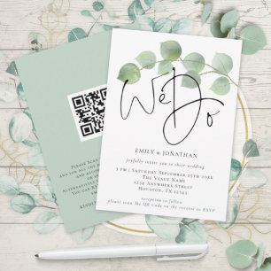 Convites Casamento QR Code Nós Eucalipto Moderno