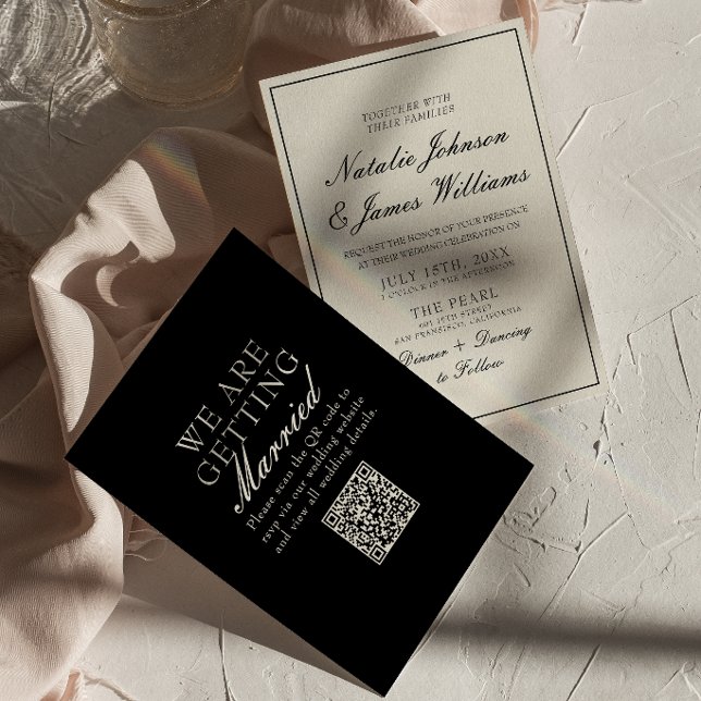 Convites Casamento QR Code Preto e Branco Clássico com Dinh (Criador carregado)